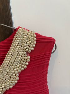 Innocence Pink Black Pearl Neck Bodycon Dress