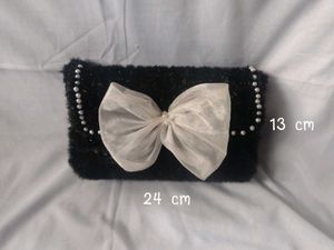 Handmade Black Furry Handbag with White Bow | Cute