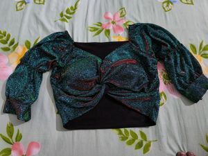 Stretchable Baloon Sleeve Partywear Top For Womens