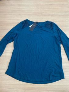 Teal Lace Detail Long Sleeve Top