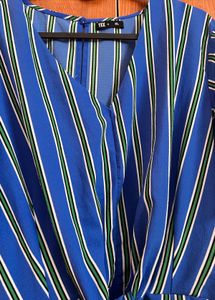 Almost New adjustable Blue Striped V-Neck Mini Dre