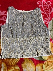 Beige Black Double Sided Blouse Top