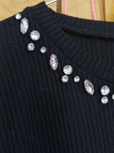 H&amp;M Black Embellished Long Sleeve Top