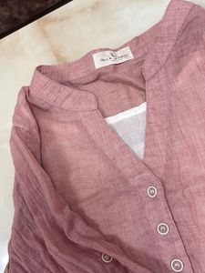 Women's Pink Linen Blend Tunic Top