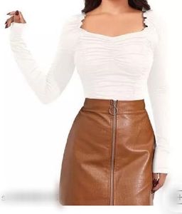 White Ruched Long Sleeve Top