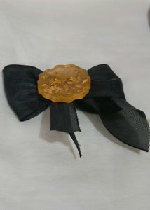 Black Ribbon Hair Bow with Gold Flakes