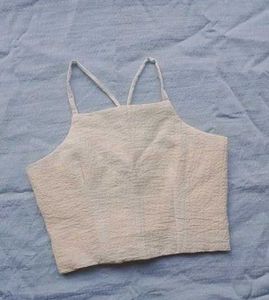 Crushed Texture Spaghetti Strap Crop Top