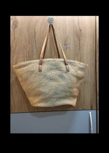 Straw Tote Bag with Leather Pocket💥