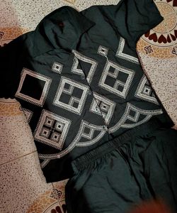 Stylish grey  Kurta Set with White Embroidery