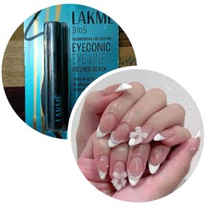 elegant french tip bow nails & lakme eyeliner