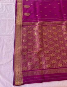 Vibrant magenta Silk Saree with Gold Border