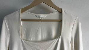 H&amp;M Cream Square Neck Long Sleeve Top