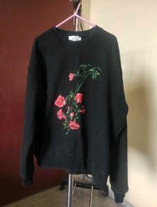 Black Embroidered Floral Sweatshirt