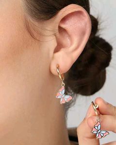 Women Enamel Butterfly Charm Gold Hoop Earring