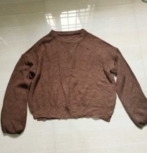 Brown Knitted Crew Neck Sweater
