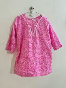Vibrant Pink Block Print Kurta