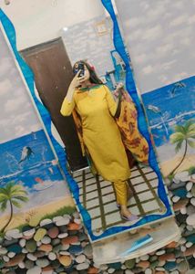 yellow kurta set  with chiffon dupatta