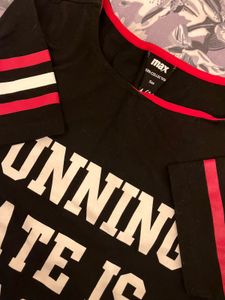 Sporty Varsity Black Shift Midi T-Shirt Dress