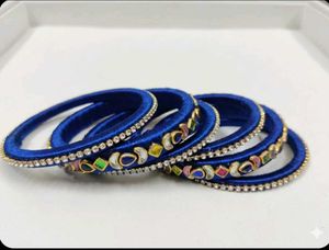 Vibrant Blue Silk Thread Bangles with Embellishmen