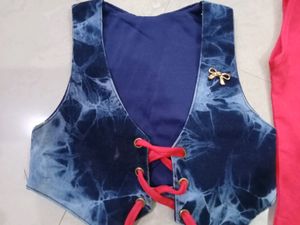 Kids Top Attached With Jean Material Over Coat