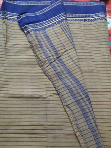 Blue &amp; Grey Checked Saree