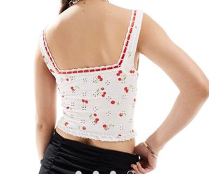 Cherry Print Lace-Up Crop Top