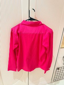 Vibrant Pink Linen Blend Button-Up Shirt