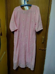 Plus size Pink Embroidered Kurta
