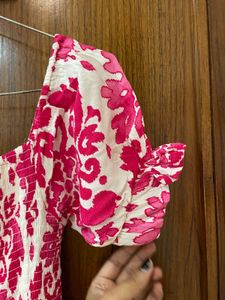 Chic Pink Floral Print Midi Dress