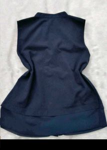 Sleeveless Navy Blue Button-Up Top