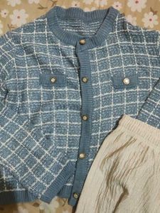 Blue Plaid Knit Two-Piece Set