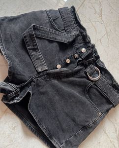 H&M Carbon Black Denim Shorts with Belt
