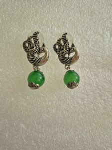 Peacock Design Earrings with Green Beads