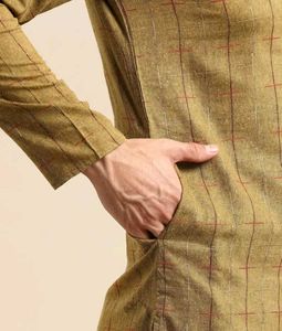 Men's Brown Checked Kurta