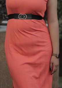 Orange Ribbed body con Dress