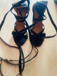 Black Lace-Up Heeled Sandals