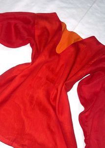 Chic Red V-Neck Sheer Sleeve Top