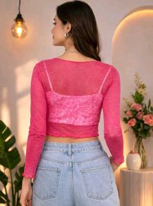 Hot Pink Mesh Crop Top Set