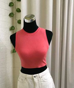 Zara Coral Cropped Sleeveless Top