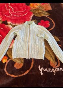 Mint Green Cable Knit Zip Cardigan