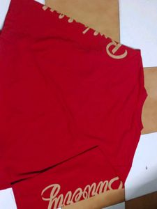 Red Burberry Long Sleeve waffle boxy Tee
