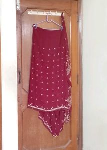 heavy fancy Maroon Ready to wear Saree blouse set