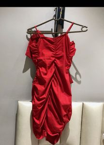 Zara Red Ruched Bow Detail Mini Dress