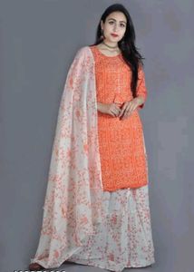 Vibrant Orange Bandhani Kurta Set with Dupatta