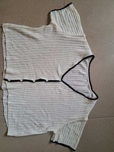 Cream &amp; Black Ribbed Cardigan Top