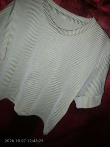 Textured Striped Short Sleeve Top