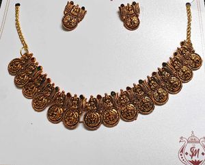 Antique Gold Finish Necklace with Earrings