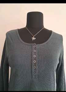 Ribbed Henley Long Sleeve Top