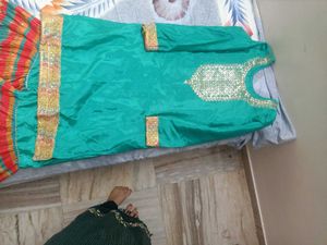 Teal Green Embroidered Sharara Suit