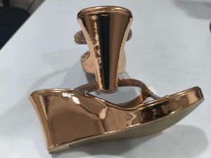 Rose Gold Wedge Heels with Embellishments